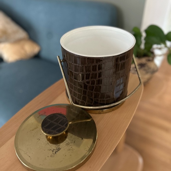 True Vintage Barware Leather & Brass ice bucket bar accessory drinks holiday - Picture 5 of 10